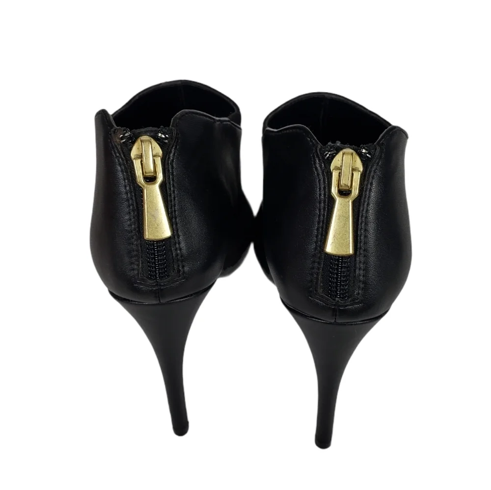 Black Suede Leather Ankle Boots Gold Zip Booties - Picture 3 of 8